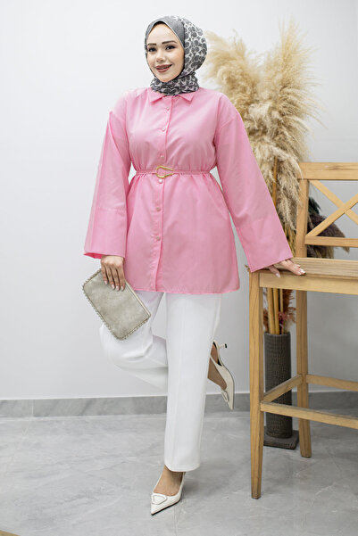 Tesettür Dünyası Kuşağı Gold Detailed Shirt Tsd260162 Pink
