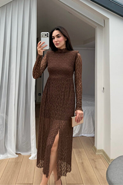Sindimoda Aylin Güpür Detay Vatkalı Midi Elbise 4572