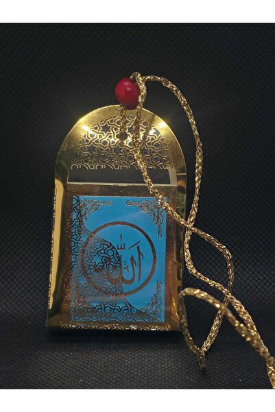 Allah ve Hz. Muhammed Yazılı Asılabilir Ev Araba Araç Sallantılı Kur'an-ı Kerim İpli Mavi Kuran