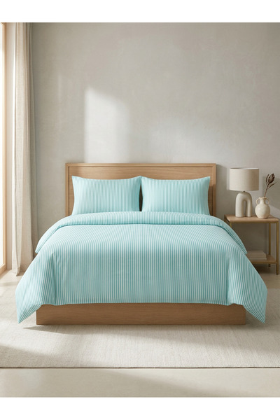 Sofline 100% Cotton Double Duvet Cover Set, Striped Duvet Cover Set (Fitted S...