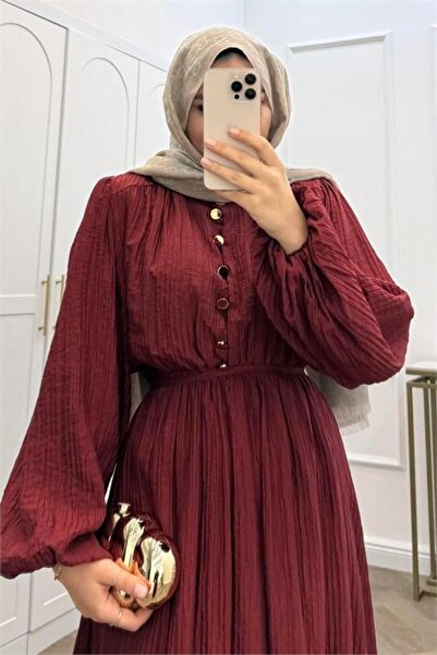 Dipmoda Γυναικεία μπορντό φούστα με βολάν και λεπτομέρεια με κουμπιά, βαμβακε...