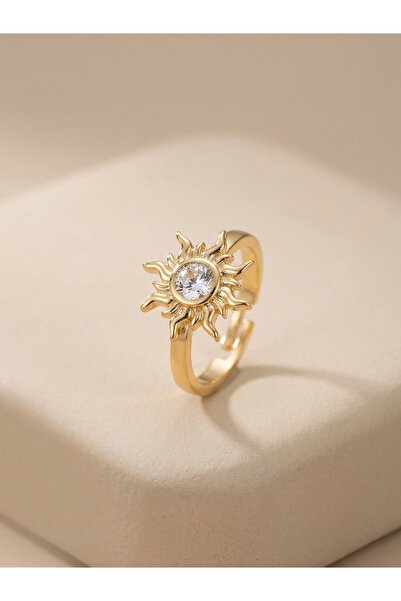 Sun Ring with Gold Zircon Gemstone Adjustable