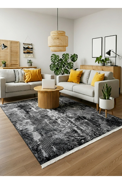 Brillant Vintage Eskitme Desen Lateks Taban Salon Halısı