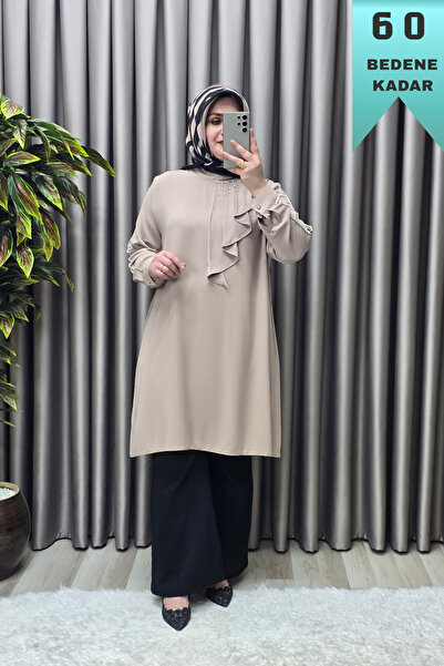 Elmas Tesettür Kadın Tesettür Giyim Büyük Beden Taşlı Fular Krep Abiye Tunik