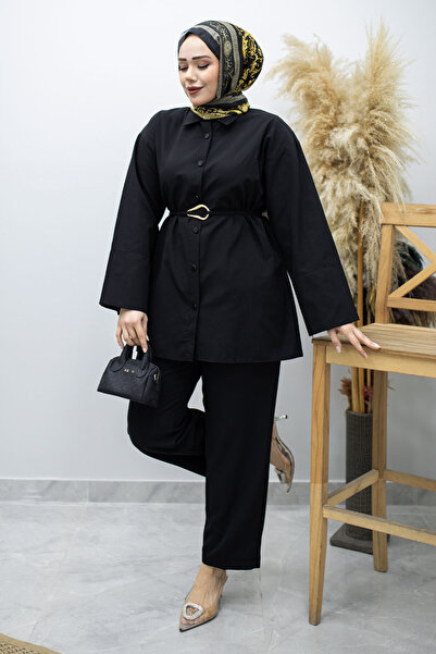 Tesettür Dünyası Kuşağı Gold Detailed Shirt Tsd260162 Black