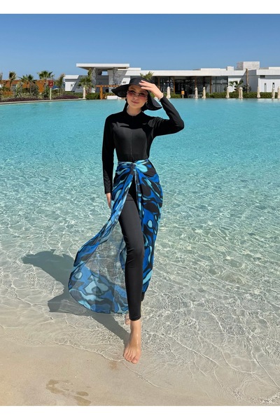 Adalenna Moda Uzun Pareolu Üçlü Tesettür Mayo Takım