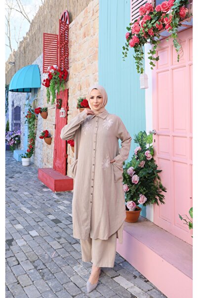 NİSUM MODA Σετ Βαμβακερών Λευκών Ειδών με Τρία Λουλούδια