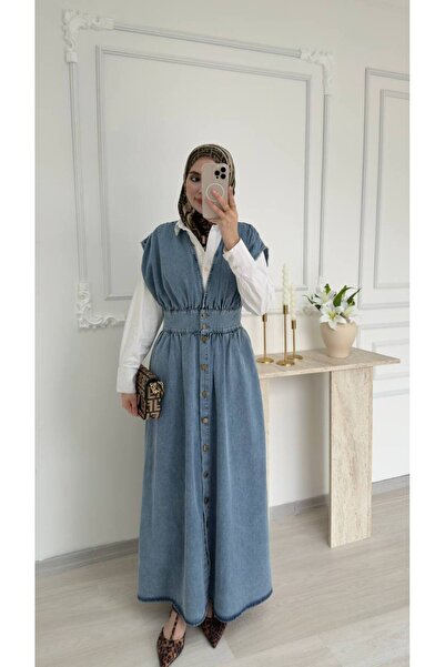 salisburys Γυναικείο αμάνικο τζιν φόρεμα Molly Nelly με κορδόνι και ζώνη