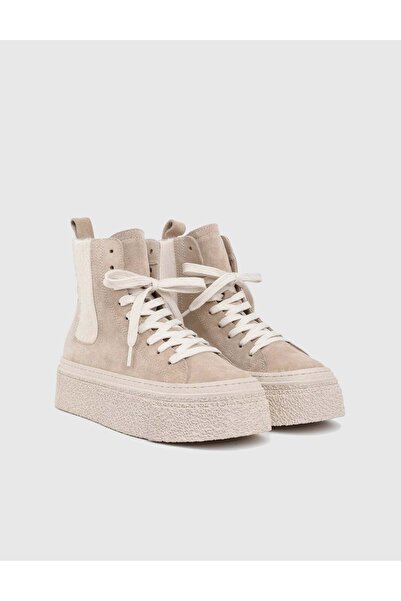 İLVİ Cizme de damă bej din piele de căprioară autentică Dune