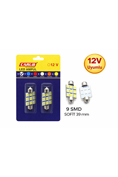 Carub 39mm Sofit LED Ampul 12V 9 SMD Beyaz Araç İçi Tavan Plaka Bagaj Aydınla...