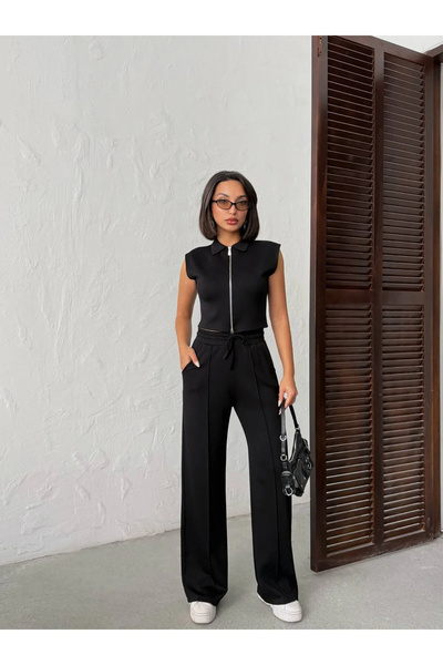 New Deux Γυναικείο Σετ με φερμουάρ, αμάνικο, από ύφασμα Modal με λεπτομέρειες