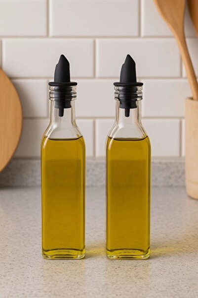 2-Piece Transparent Glass Lubricant Bottle with Silicone Stopper Vinegar Holder 23 Cm 250 ml