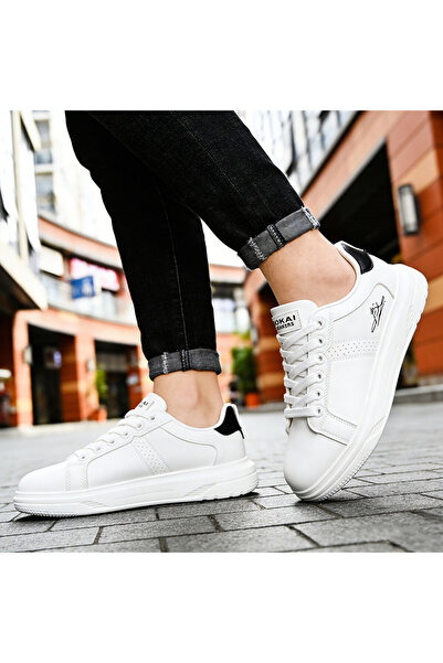 Tmall Pantofi sport bărbați, din piele ecologică, B4077-1, Alb și Negru