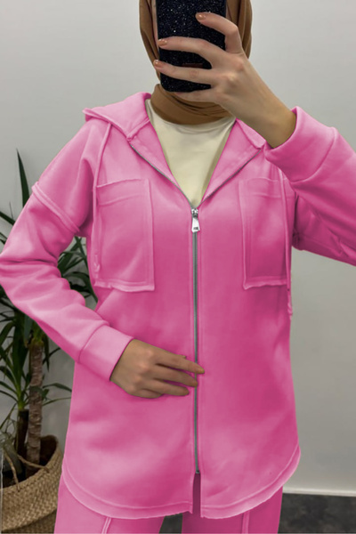 Suede Style 9293 - Set de damă cu glugă, elegant și confortabil, din țesătură cu 3 fire, tip rasvanită.