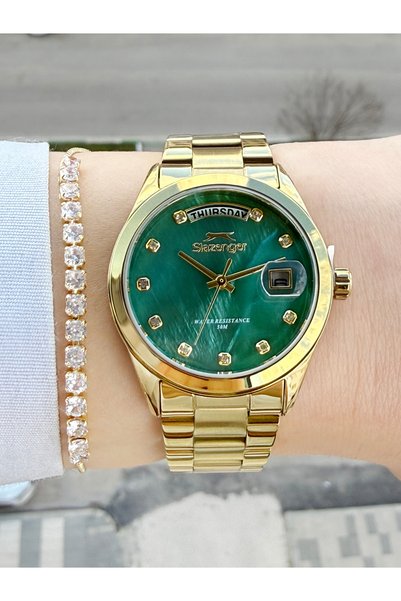 Slazenger Green Dial 5 Atm Waterproof Women's Wristwatch and Bracelet