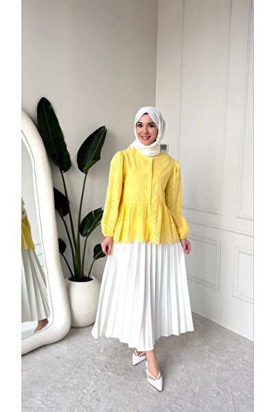 PİNK FLY Τουνίκ πουκάμισο με ελαστικό μανίκι, διάτρητο σχέδιο, κουμπιά και επ...