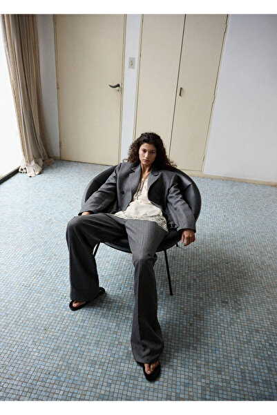 MANGO Woman Düz kesim keten karışımı pantolon