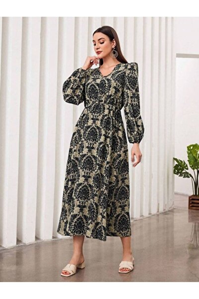 Iuliashop Rochie lungă gri Elda cu imprimeu negru - S