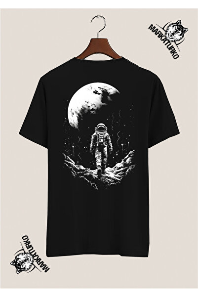 MarkaTurko Astronaut Special Design Back Printed Black T-Shirt