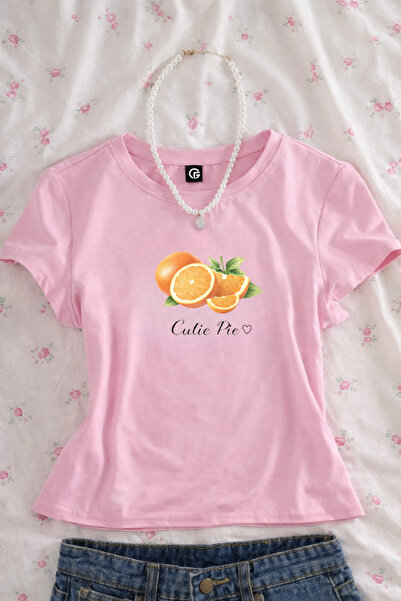 Gofeel Cutie Pie Orange Printed Belted Pink Crop Top