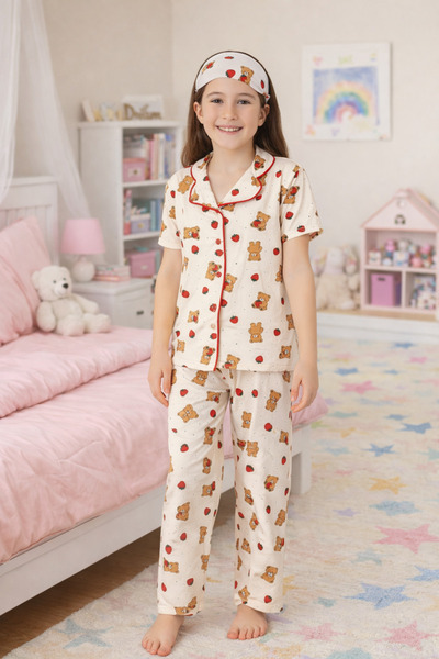 zahider Κοριτσίστικο βαμβακερό σετ πιτζάμες με κουμπιά, γιακά πουκάμισου και ...