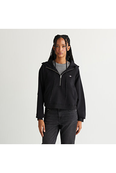 Gant Kadın Siyah Regular Fit Kapüşonlu Sweatshirt