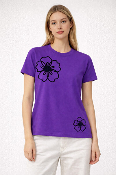 VODEXA Γυναικείο μπλουζάκι Oversize TWO FLOWERS με στάμπα, 100% βαμβακερό, άν...