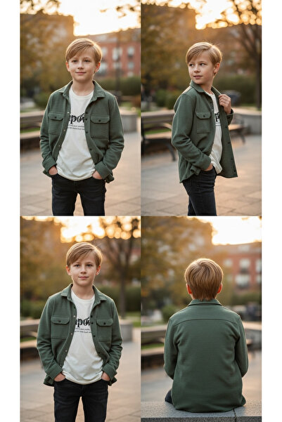 İdeal Survivor 7178 Boy's Wavy Jacquard Pocket Snap Closure Shirt T-Shirt 2 P...