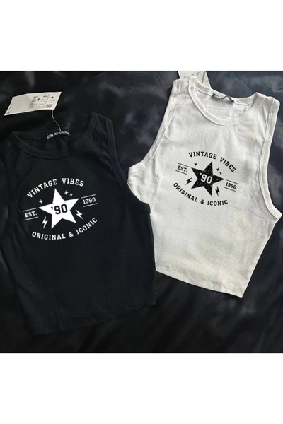 Gofeel Vintage 90 Star Printed Sleeveless Crop