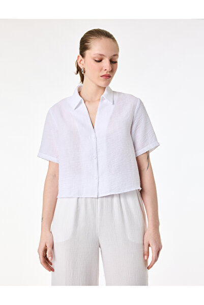 Koton Πουκάμισο με κοντό μανίκι και κλασικό γιακά σε λινό στυλ