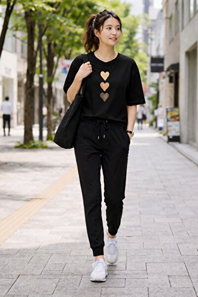 Trend Sizde Unisex Black 3Lukalp Printed Tracksuit Set Comfortable Cut Daily ...