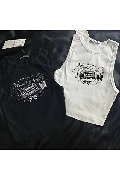 Gofeel Vintage Ticket Art Printed Sleeveless Crop Top