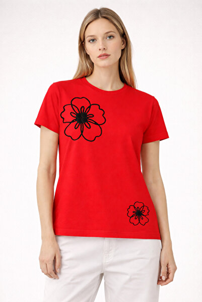 VODEXA Γυναικείο μπλουζάκι Oversize TWO FLOWERS με στάμπα, 100% βαμβακερό, άν...
