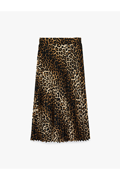 Koton Κρεπ μίντι φούστα με κανονική μέση γραμμή, πλισέ και λεοπάρ σχέδιο