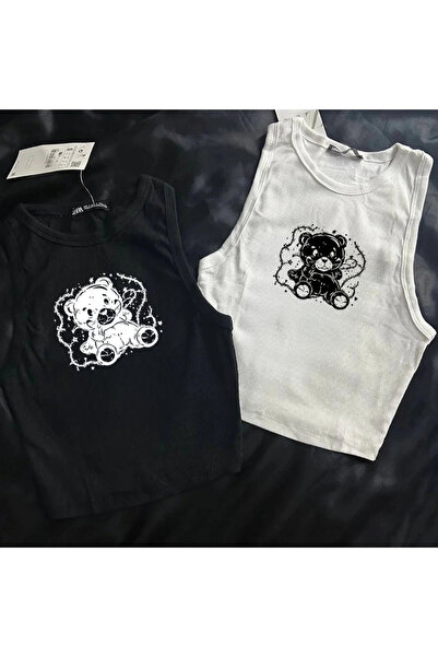 Gofeel Harajuku Teddy Gothic Printed Sleeveless Crop