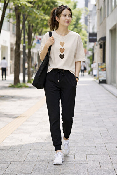 Trend Sizde Unisex Beige 3Lukalp Printed Tracksuit Set Comfortable Cut Daily ...