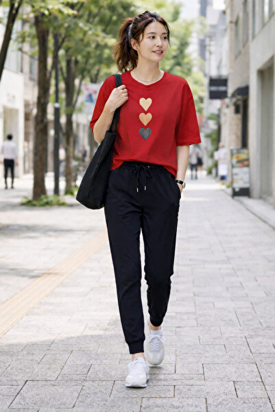 Trend Sizde Unisex Red 3Lukalp Printed Tracksuit Set Comfortable Cut Daily Sp...