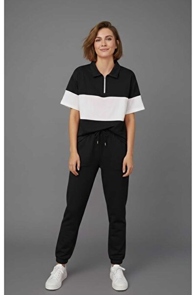 LiyAdaCo Γυναικείο μαύρο μπλουζάκι πόλο με λαιμόκοψη και σετ μπλούζας και παν...