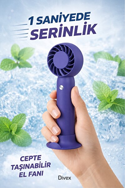 Divex Mini Taşınabilir Sessiz El Fanı - 3 Kademeli Şarjlı Fan