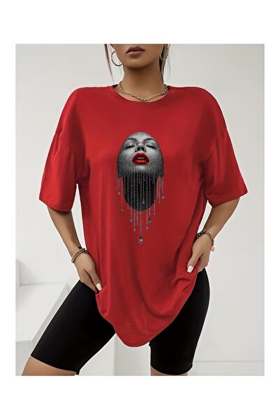 WOODROFFE Γυναικείο μπλουζάκι με στάμπα στο πρόσωπο, oversized, casual
