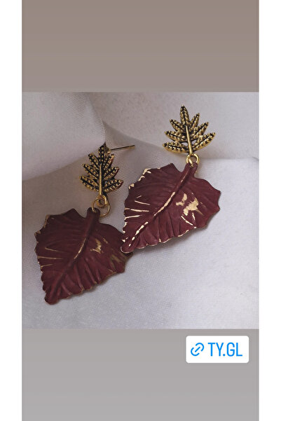 azra takı tasarım Handmade patina burgundy women's dangle leaf earrings