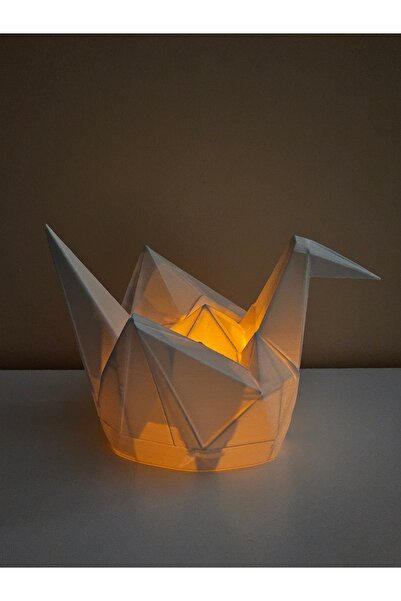 MidoriWorks Dekoratif Origami Turna Kuşu Gece Lambası - Geometrik Masa Lambas...