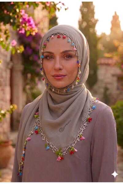 ÇEÇEN HOME Πολύχρωμο κεντημένο με χάντρες και κεντητό σχέδιο, Τυλιχτό μαντήλι...