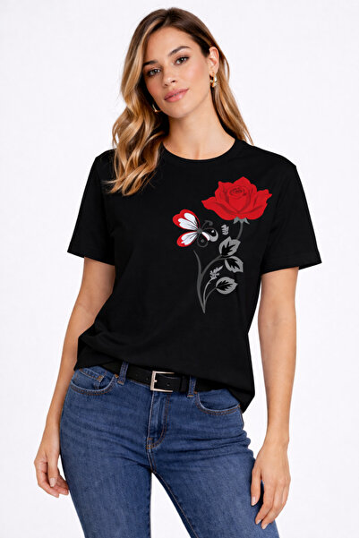 VODEXA Ženska oversize majica RED ROSE sa printom, 100% pamuk, udoban kroj