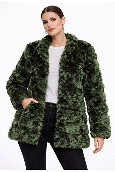 Nobrand Green faux fur jacket, loose fit, no closure, elegant