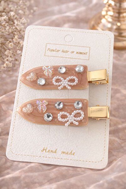 Accessories Σετ 2 τεμαχίων πολυτελών κλιπ μαλλιών Hei Nude με λεπτομέρεια πετ...