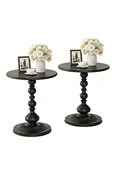 Snooe 2Pieces Coffee table iron round table living room bedroom,sofa side table.
