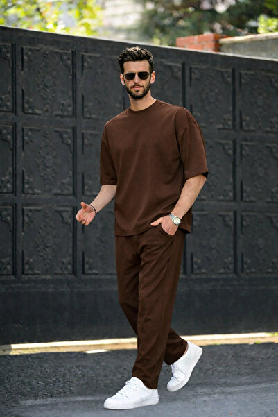 BayBayan Men's Short Sleeve Combed Cotton Tracksuit Set