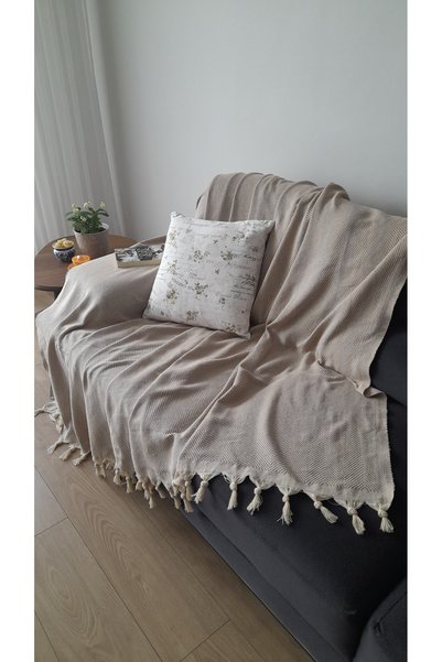 MKAtölyem Cotton Woven Beige Sofa Cover & Pique 175X215