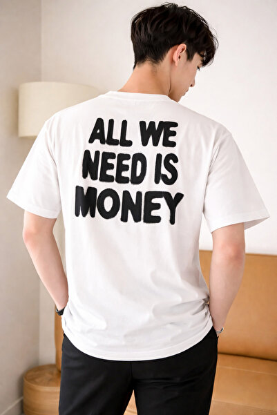 COOL TARZ Men's Oversize T-Shirt with Printed "All We Need Is Money" Text Bas...
